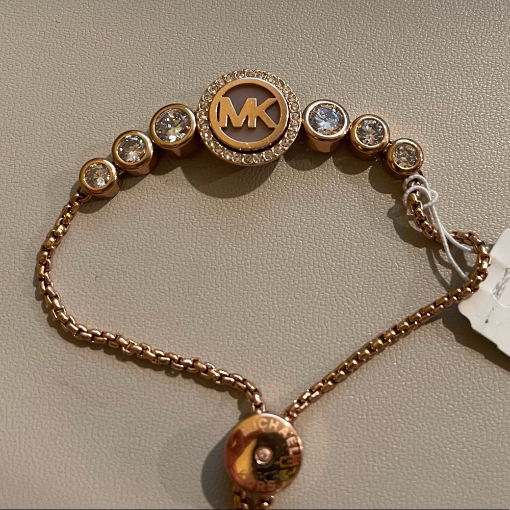 NWT Michael Kors Rose Gold Crystal Bracelet Exclusive Unique MK Logo